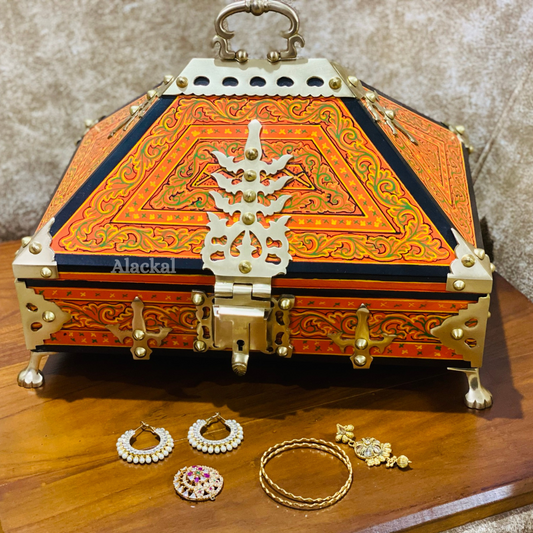 TRADITIONAL HANDCRAFTED NETTURPETTI ( WOODEN JEWEL BOX ) | AAMADAPETTI | ABHARANAPETTI WITH TWO KEYS