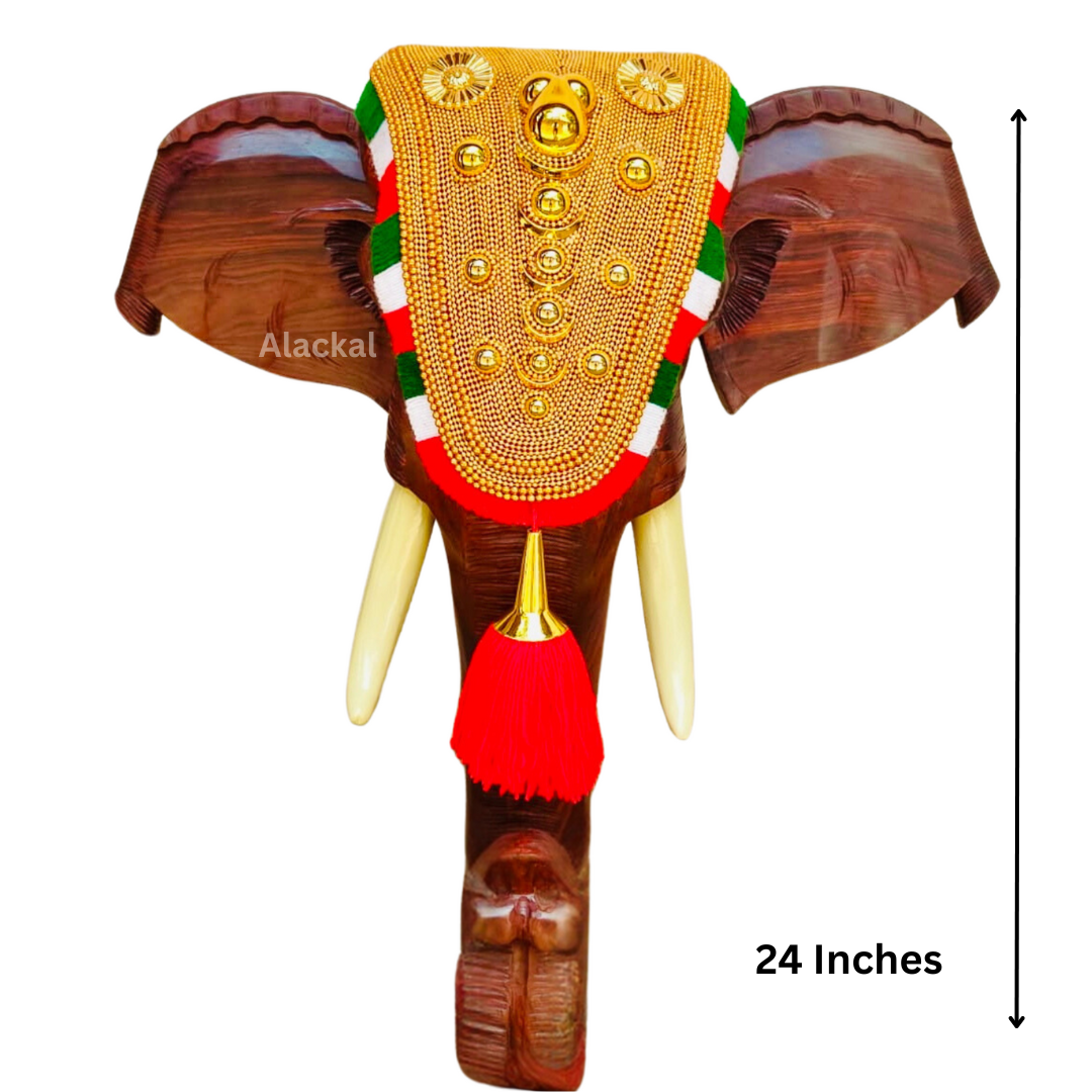 HANDCRAFTED WOODEN ELEPHANT POORAM HEAD WITH NETTIPATTAM