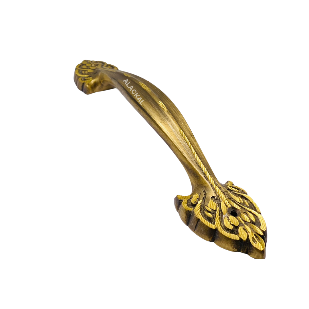 BRASS LONG DOOR HANDLE IN FLORAL DESIGN WITH FITTING ACCESSORIES