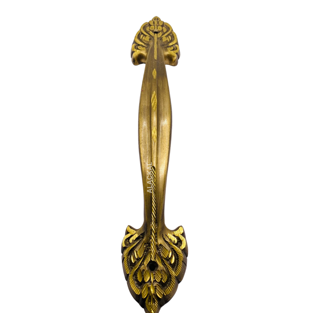 BRASS LONG DOOR HANDLE IN FLORAL DESIGN WITH FITTING ACCESSORIES