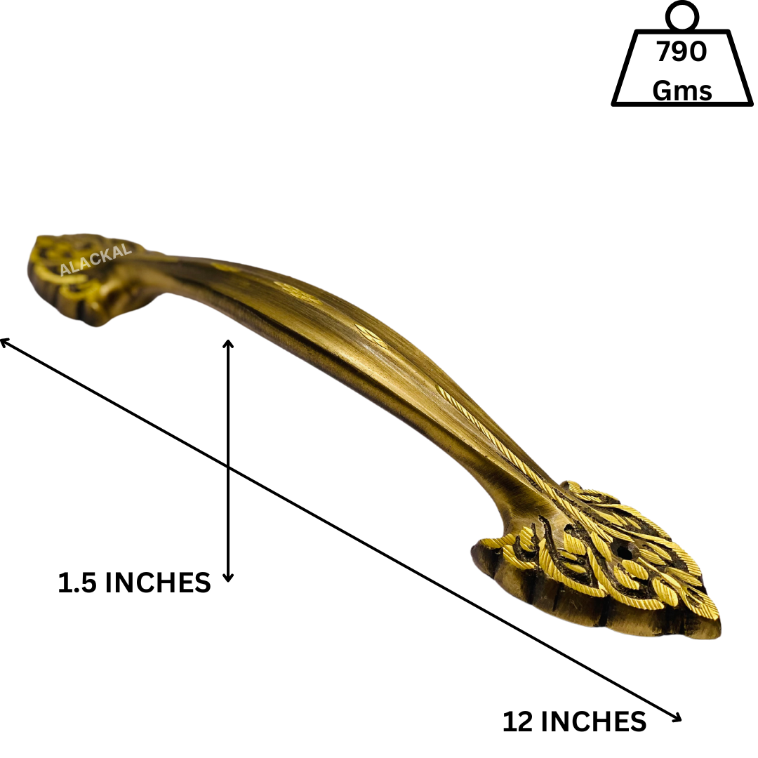 BRASS LONG DOOR HANDLE IN FLORAL DESIGN WITH FITTING ACCESSORIES