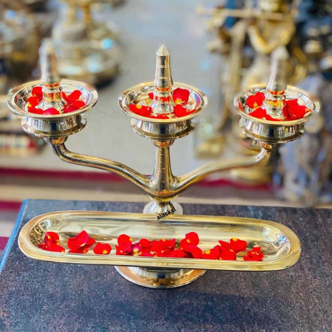 HANDMADE BRASS KAVARAVILAKKU WITH PAATHI VILAKKU ( TEMPLE PUJA VILAKKU )