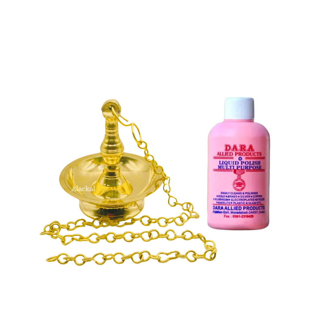 BRASS HANGING LAMP, CHAIN AND HOOKS WITH FREE DHARA LIQUID POLISH