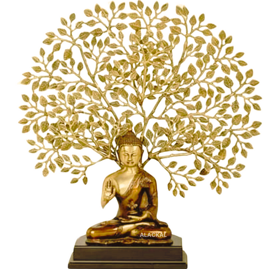 BRASS BUDDHA IDOL ( BROWN ) WITH TREE