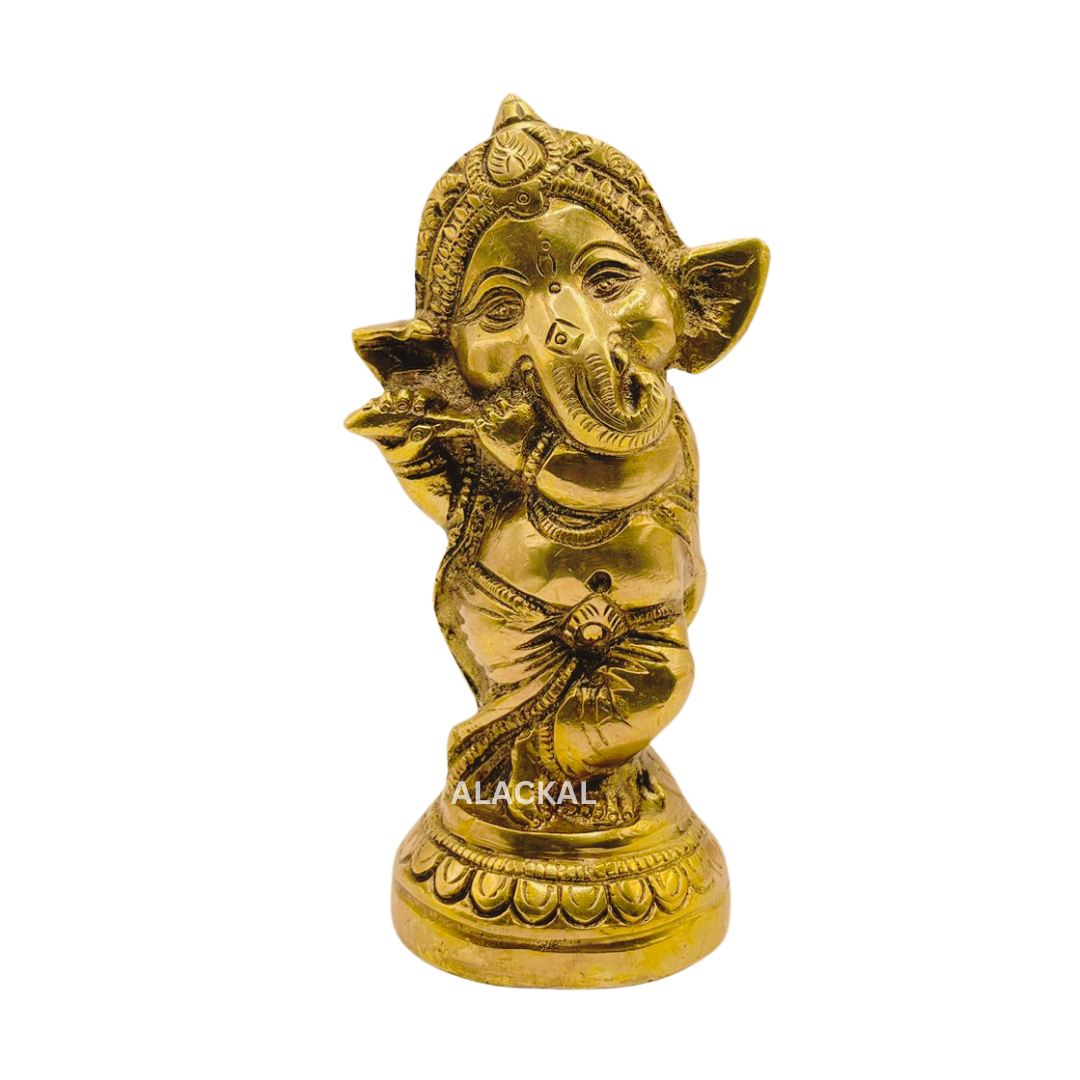 BRASS DANCING GANESHA WITH FLUTE