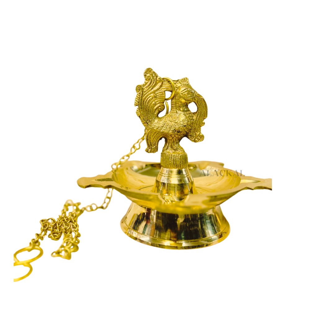 BRASS PEACOCK HEADED LIGHT WEIGHT HANGING LAMP | THOOKKUVILAKKU