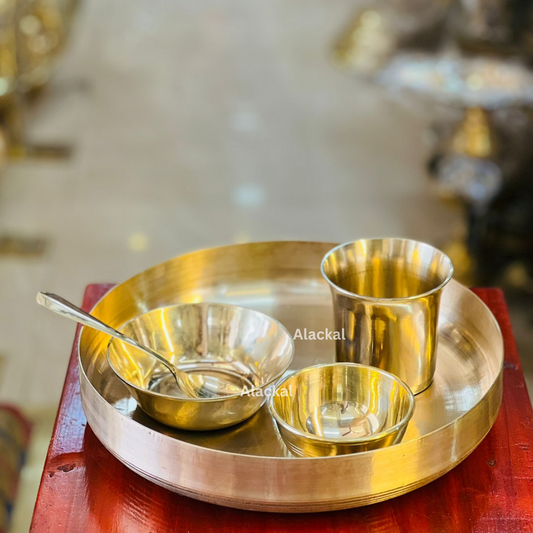 HANDMADE BRONZE / KANSA DINNER SET | THALI SET ( PALTE, BOWLS, GLASS, SPOON )