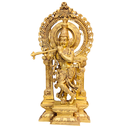 BRASS KRISHNA VIGRAHAM WITH PRABHAVALI | SHREE KRISHNA IDOL