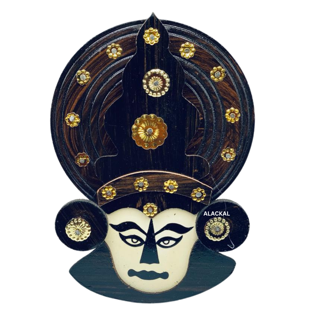 WOODEN KATHAKALI FACE ( BROWN ) FOR WALL DECORATION