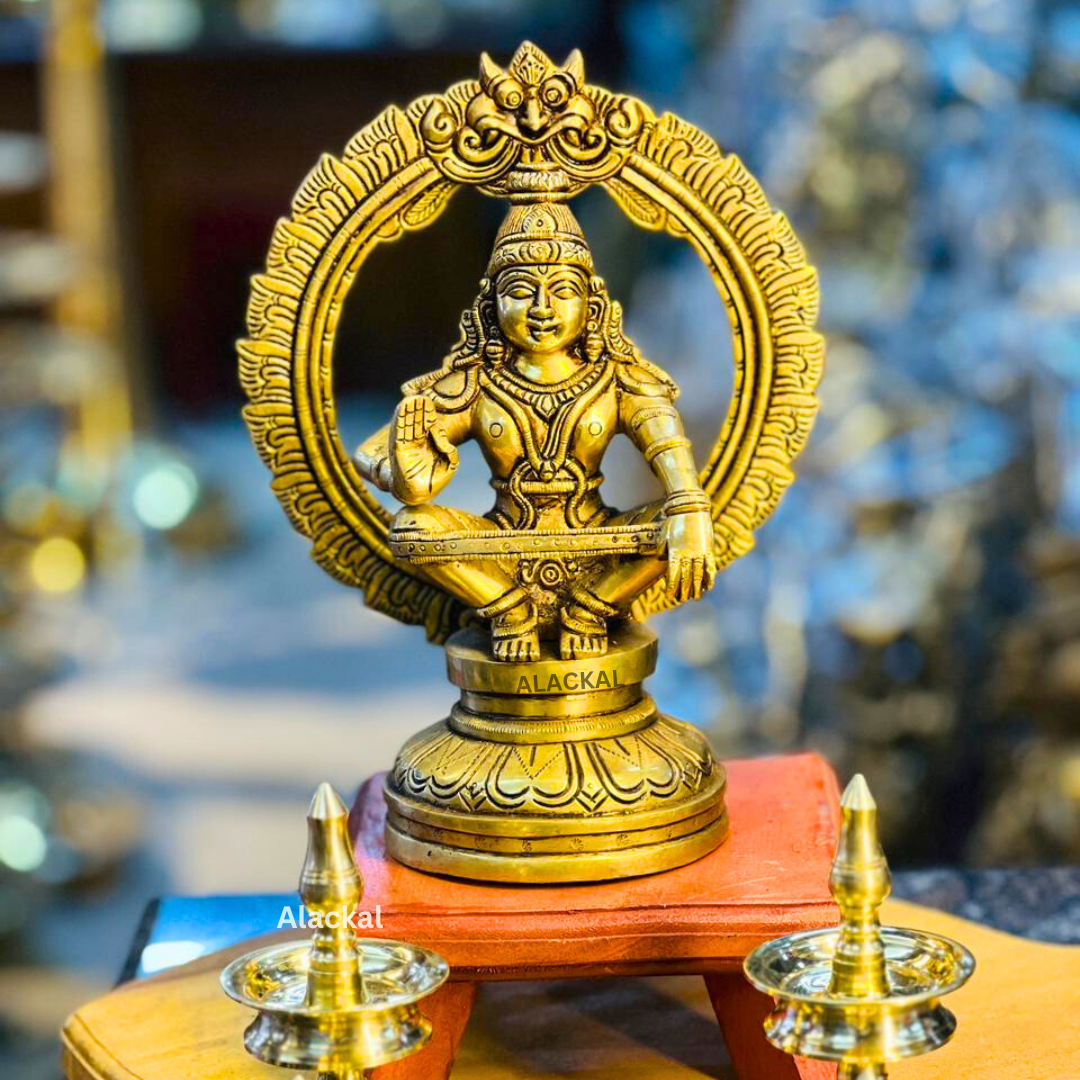 BRASS SABARIMALA SWAMI AYYAPPA IDOL WITH PRABHAVALI | AYYAPPA VIGRAHAM | AYYAPPA TEMPLE