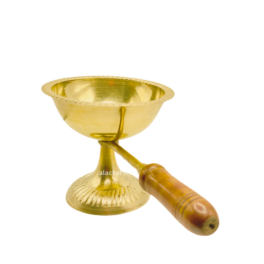 BRASS DHOOP HOLDER WITH WOODEN HANDLE | DHOOP DHANI