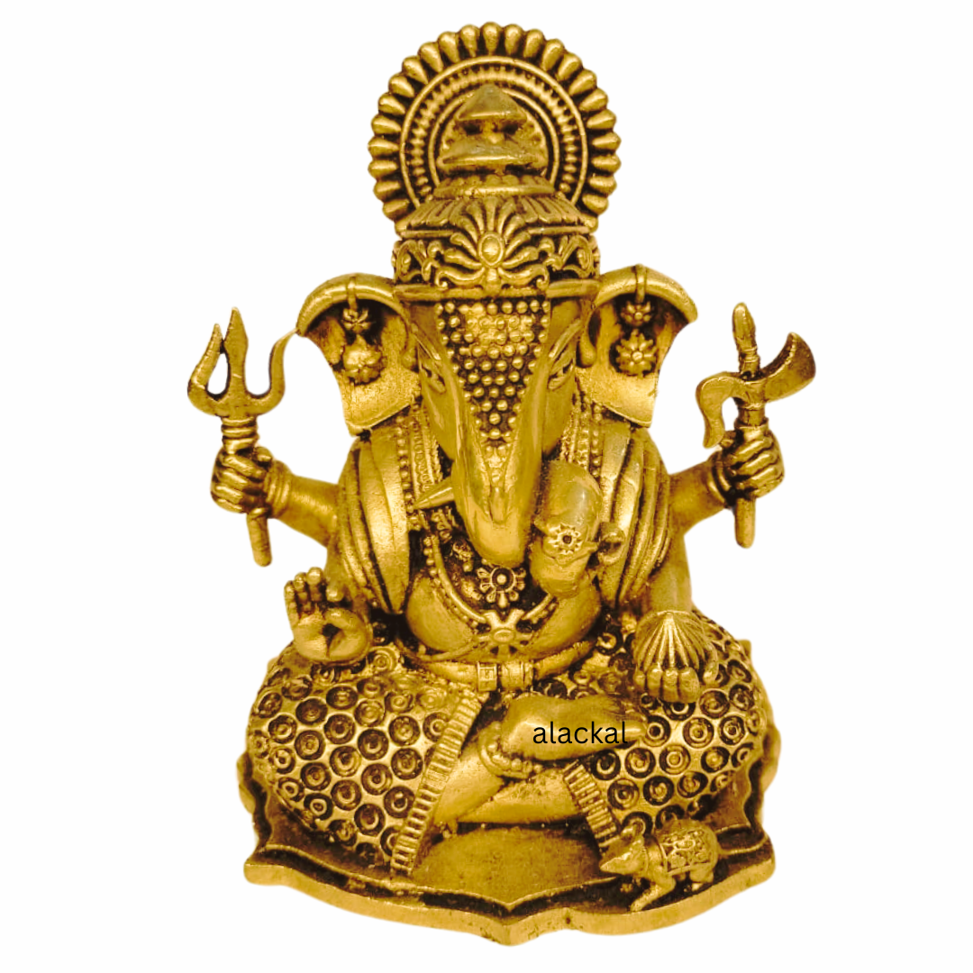 BRASS GANESHA IDOL WITH ORNAMENTS – Alackal Bell Metals