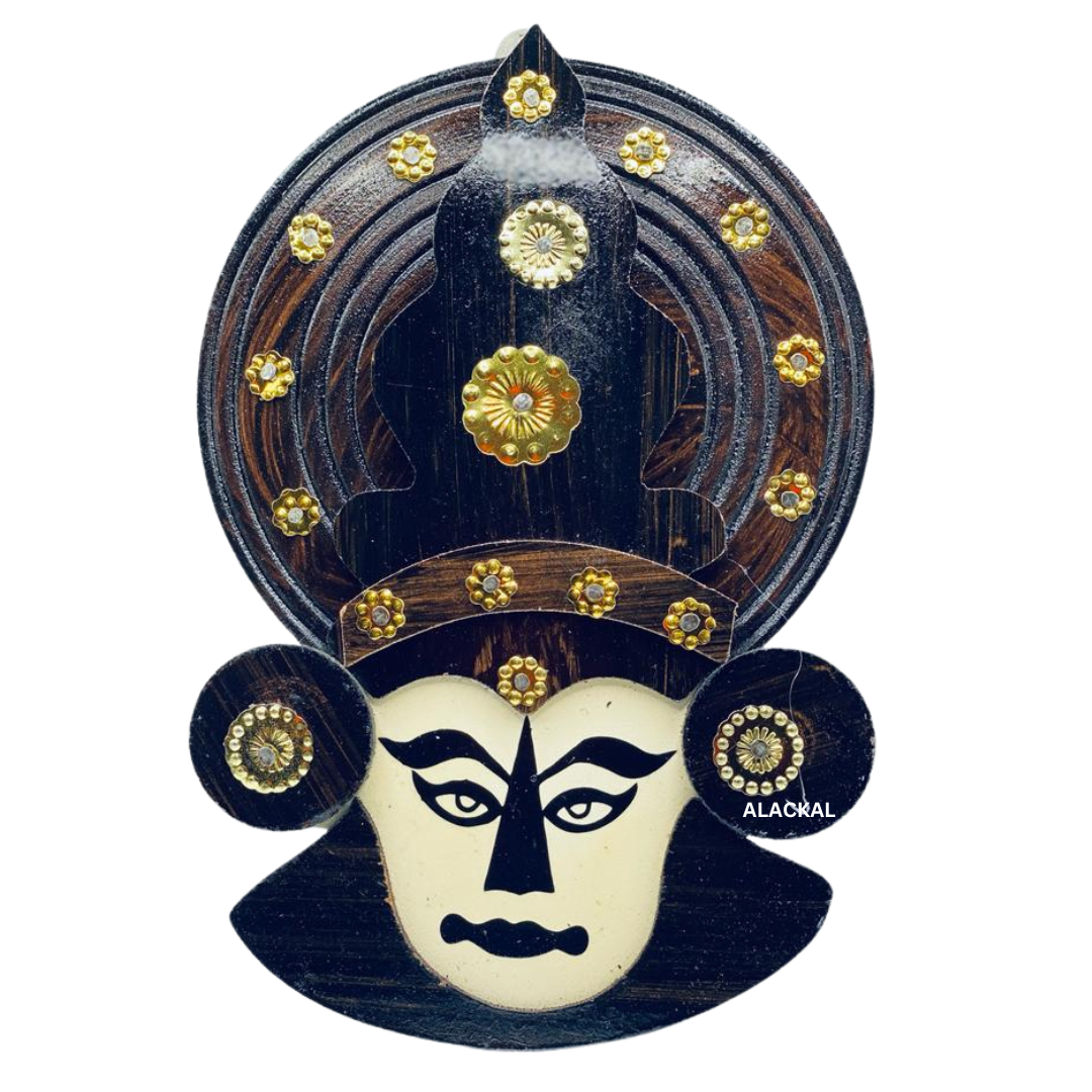 WOODEN KATHAKALI FACE ( BROWN ) FOR WALL DECORATION