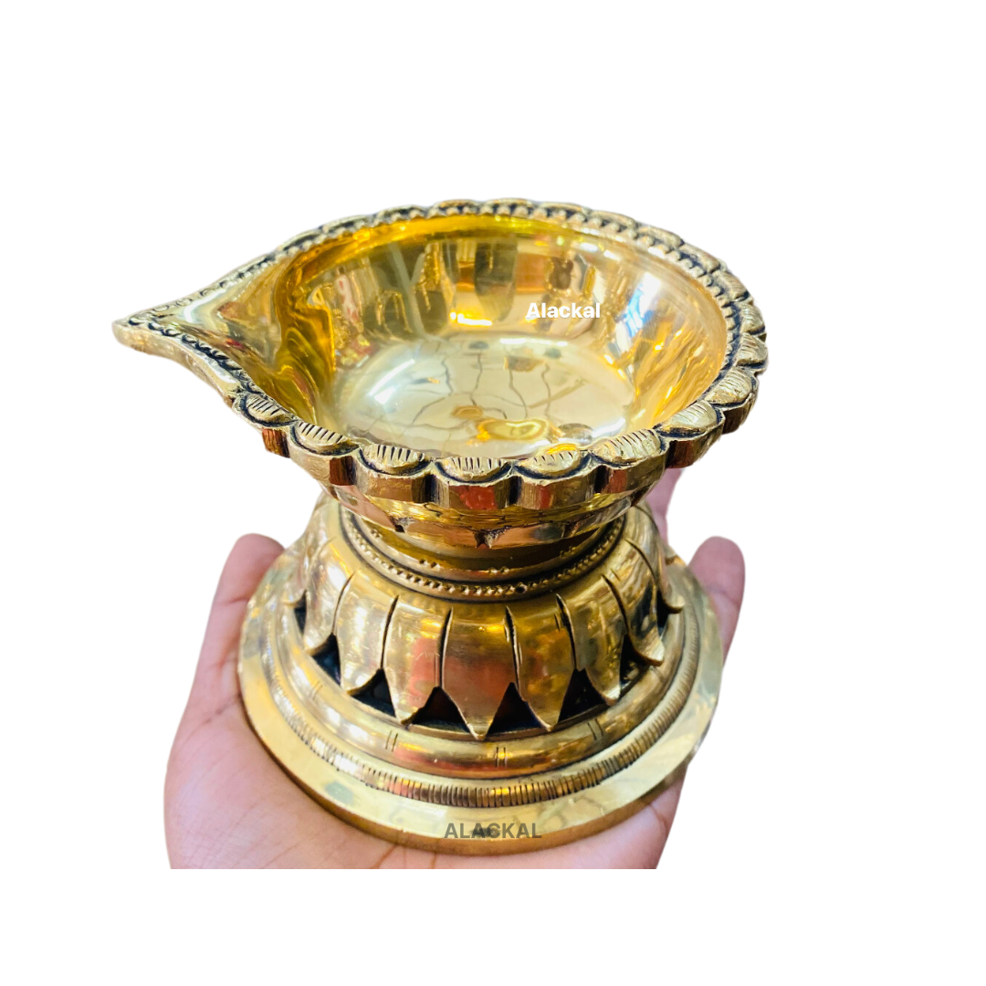 BRASS DIYA WITH LOTUS SHAPED BASE