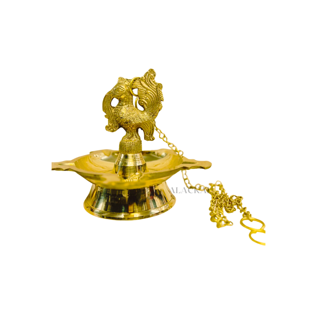 BRASS PEACOCK HEADED LIGHT WEIGHT HANGING LAMP | THOOKKUVILAKKU