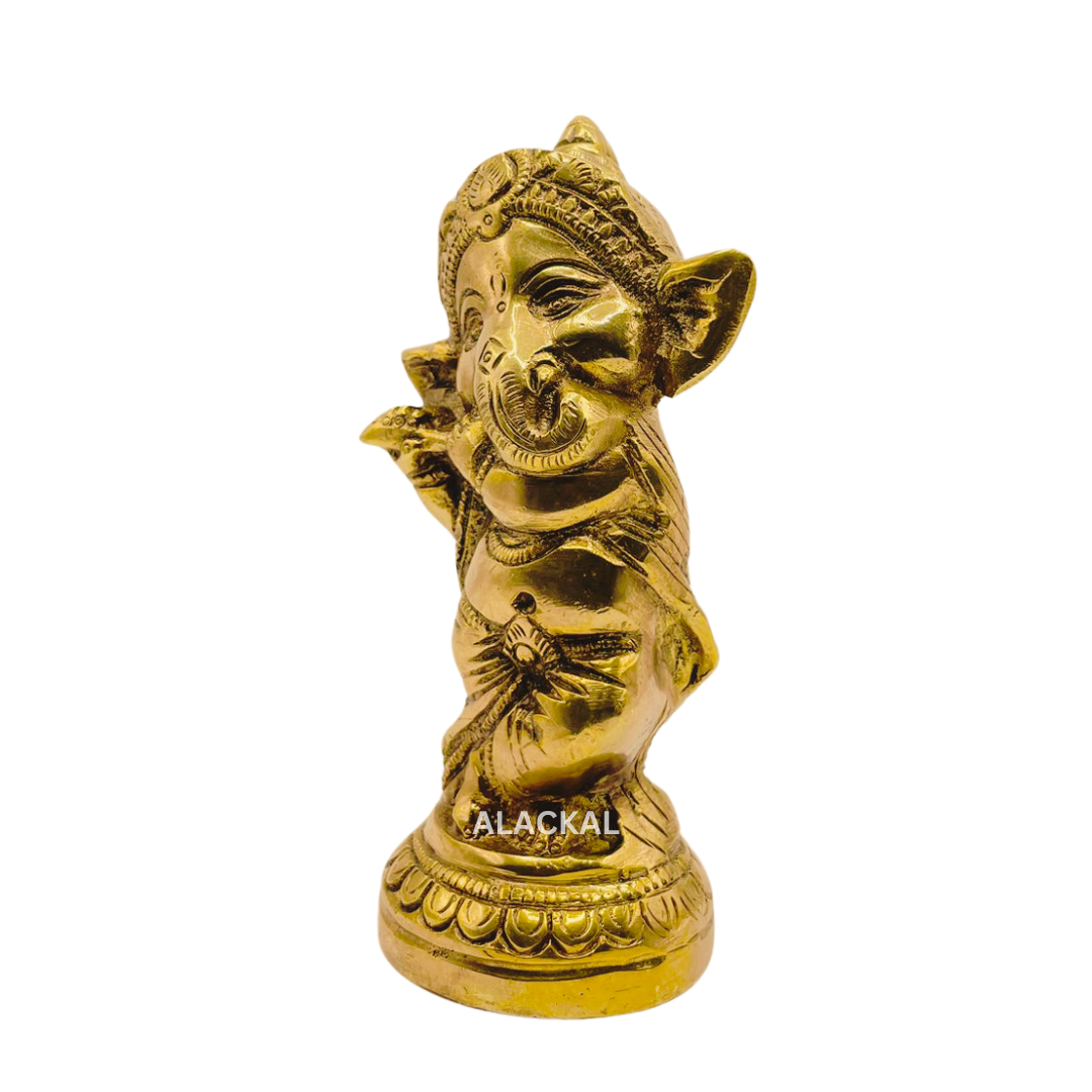 BRASS DANCING GANESHA WITH FLUTE