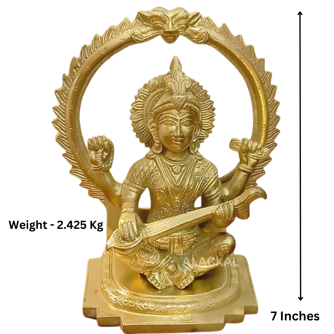 BRASS SARASWATI DEVI IDOL WITH PRABHAVALI FOR POOJA RITUALS | VIJAYADASAMI