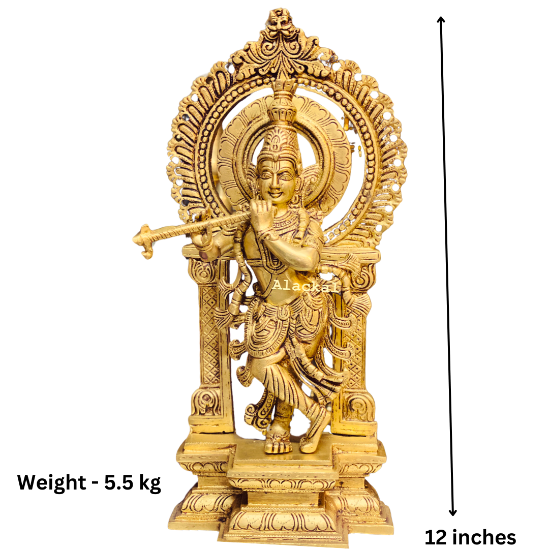 BRASS KRISHNA VIGRAHAM WITH PRABHAVALI | SHREE KRISHNA IDOL