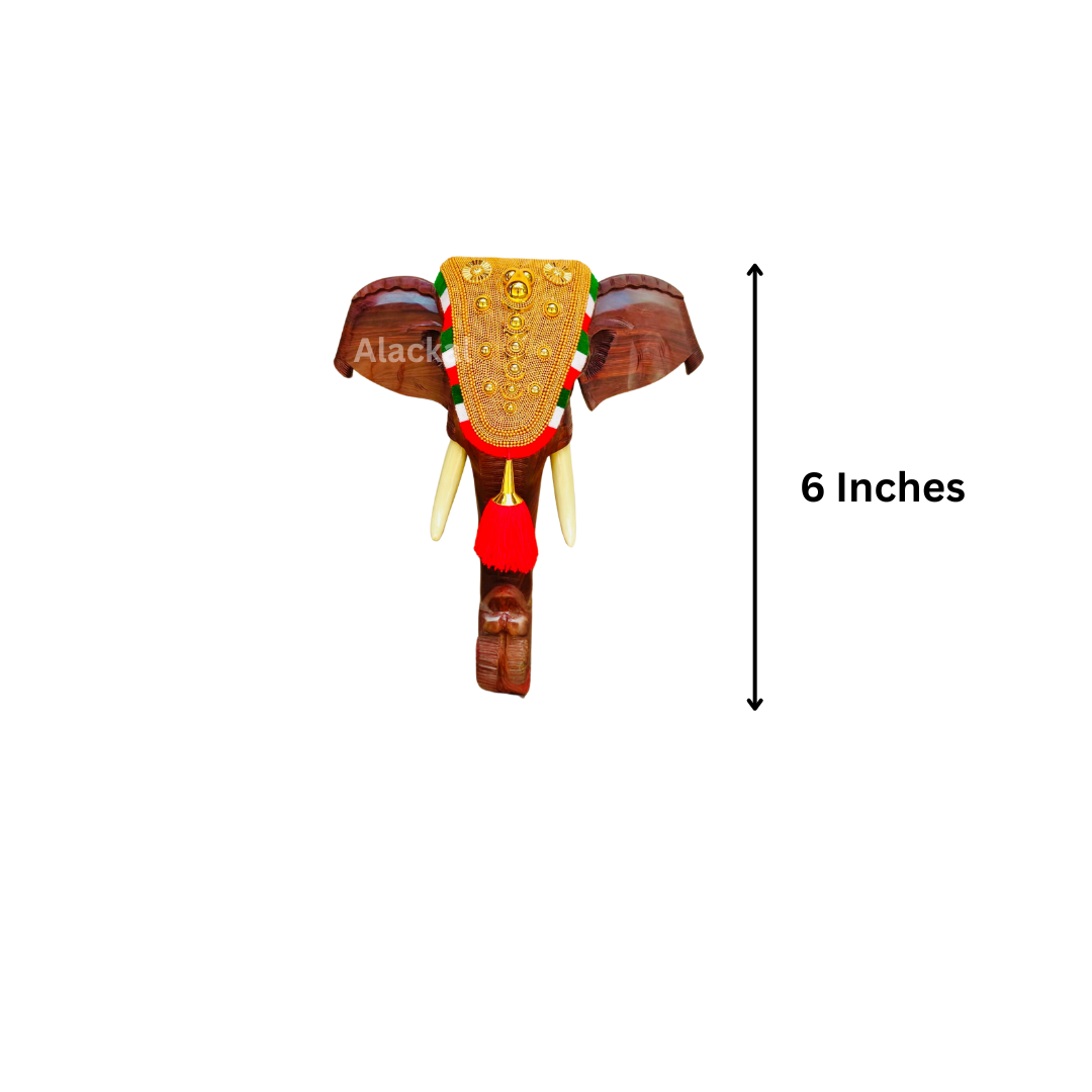 HANDCRAFTED WOODEN ELEPHANT POORAM HEAD WITH NETTIPATTAM