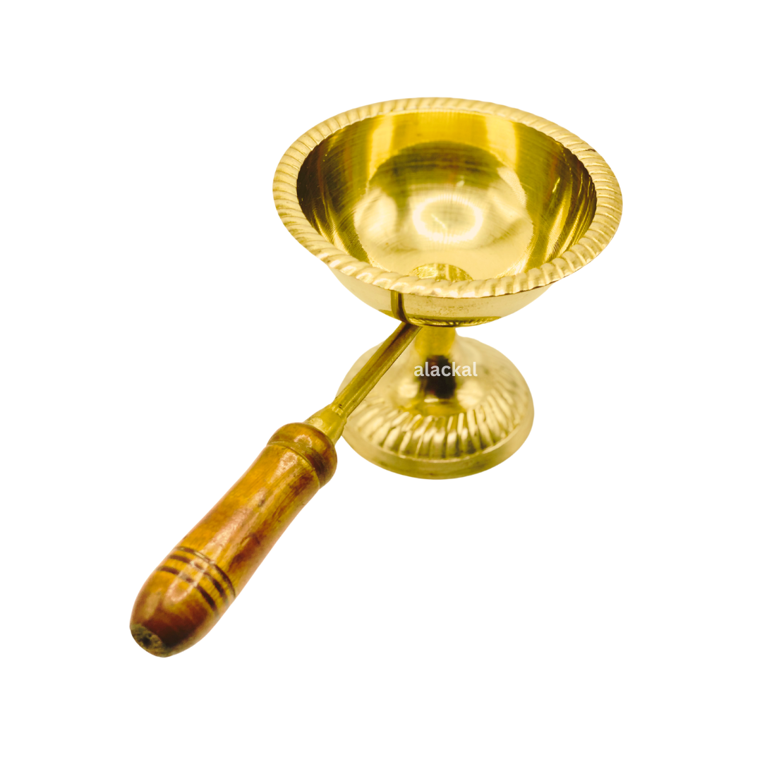 BRASS DHOOP HOLDER WITH WOODEN HANDLE | DHOOP DHANI