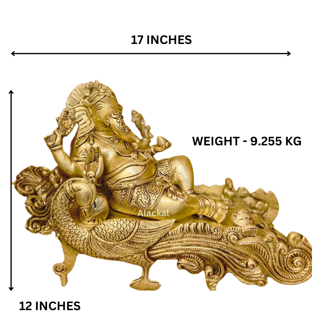 BRASS GANESHA STATUE ON A PEACOCK SHAPED STAND | HOME DECOR