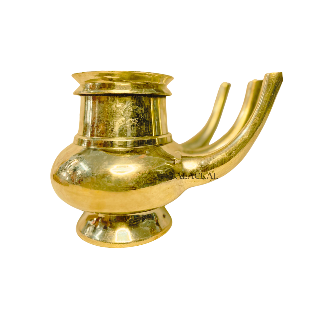 KERALA HANDMADE BRONZE POOJA KINDI WITH THREE WATER POURING TAIL