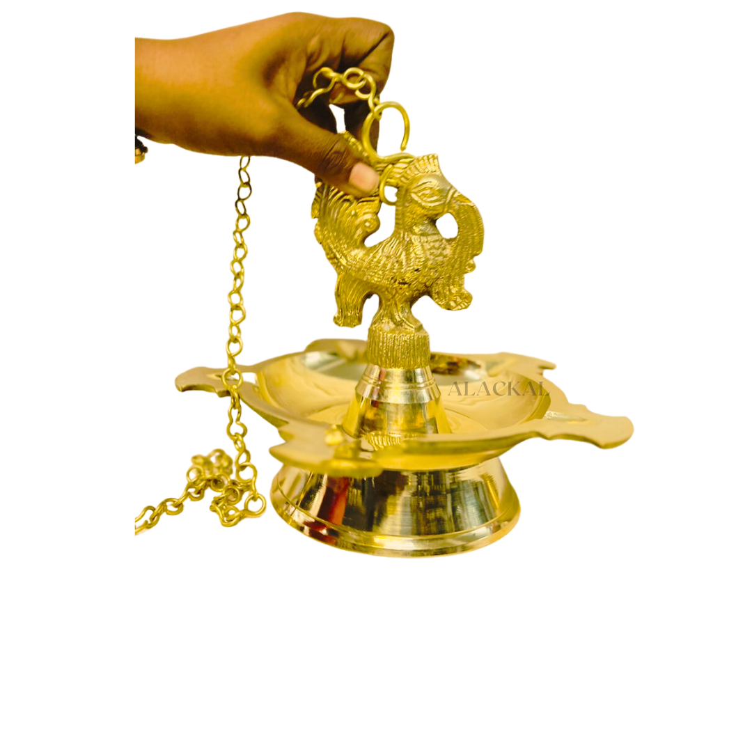 BRASS PEACOCK HEADED LIGHT WEIGHT HANGING LAMP | THOOKKUVILAKKU