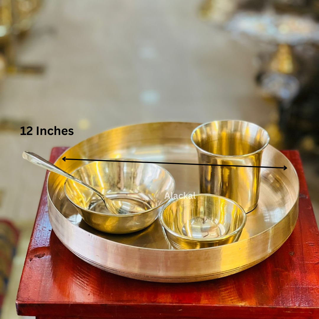 HANDMADE BRONZE / KANSA DINNER SET | THALI SET ( PALTE, BOWLS, GLASS, SPOON )