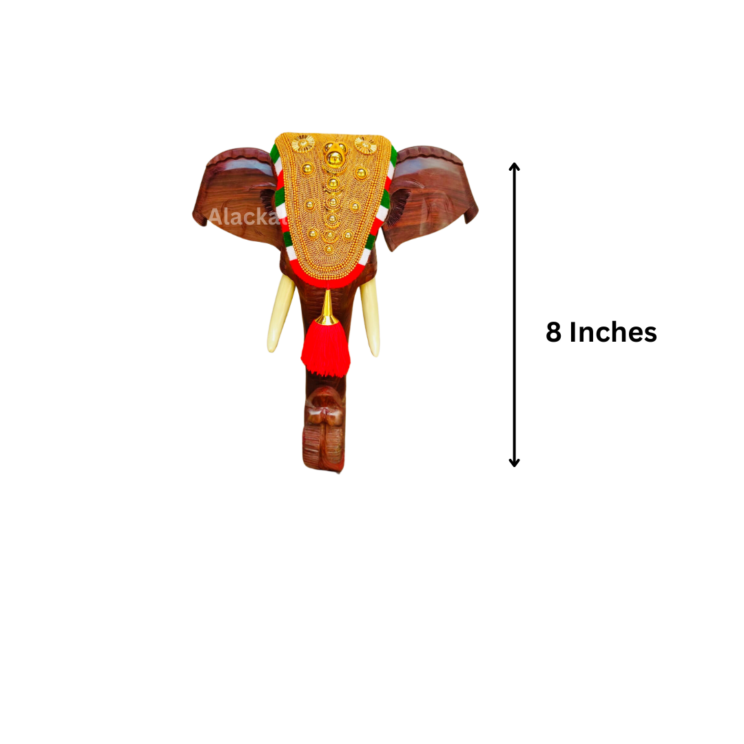 HANDCRAFTED WOODEN ELEPHANT POORAM HEAD WITH NETTIPATTAM