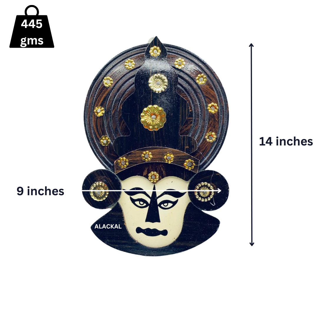 WOODEN KATHAKALI FACE ( BROWN ) FOR WALL DECORATION