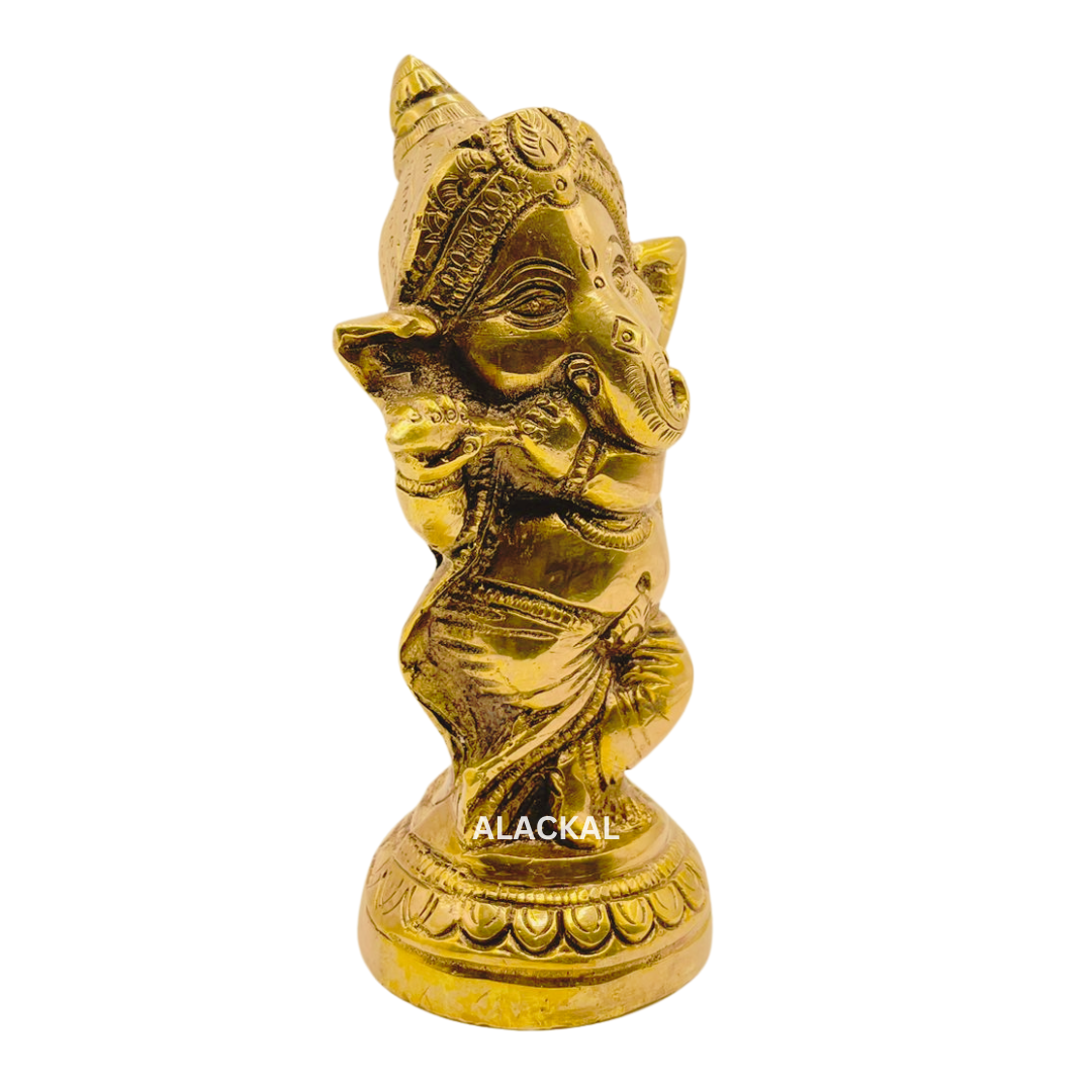 BRASS DANCING GANESHA WITH FLUTE