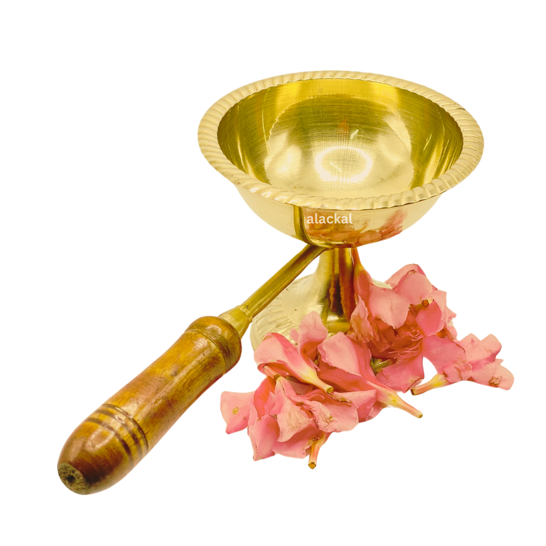 BRASS DHOOP HOLDER WITH WOODEN HANDLE | DHOOP DHANI