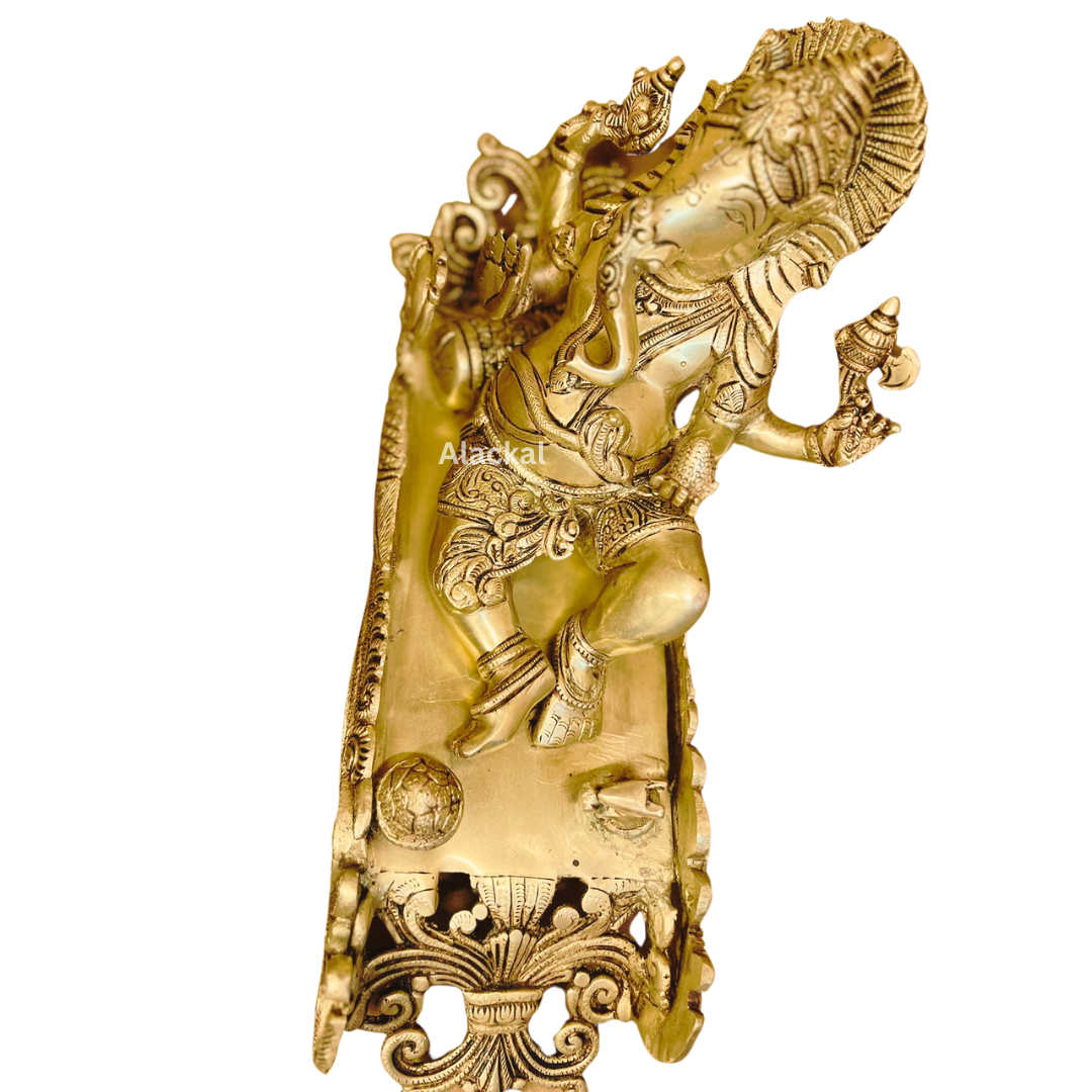 BRASS GANESHA STATUE ON A PEACOCK SHAPED STAND | HOME DECOR