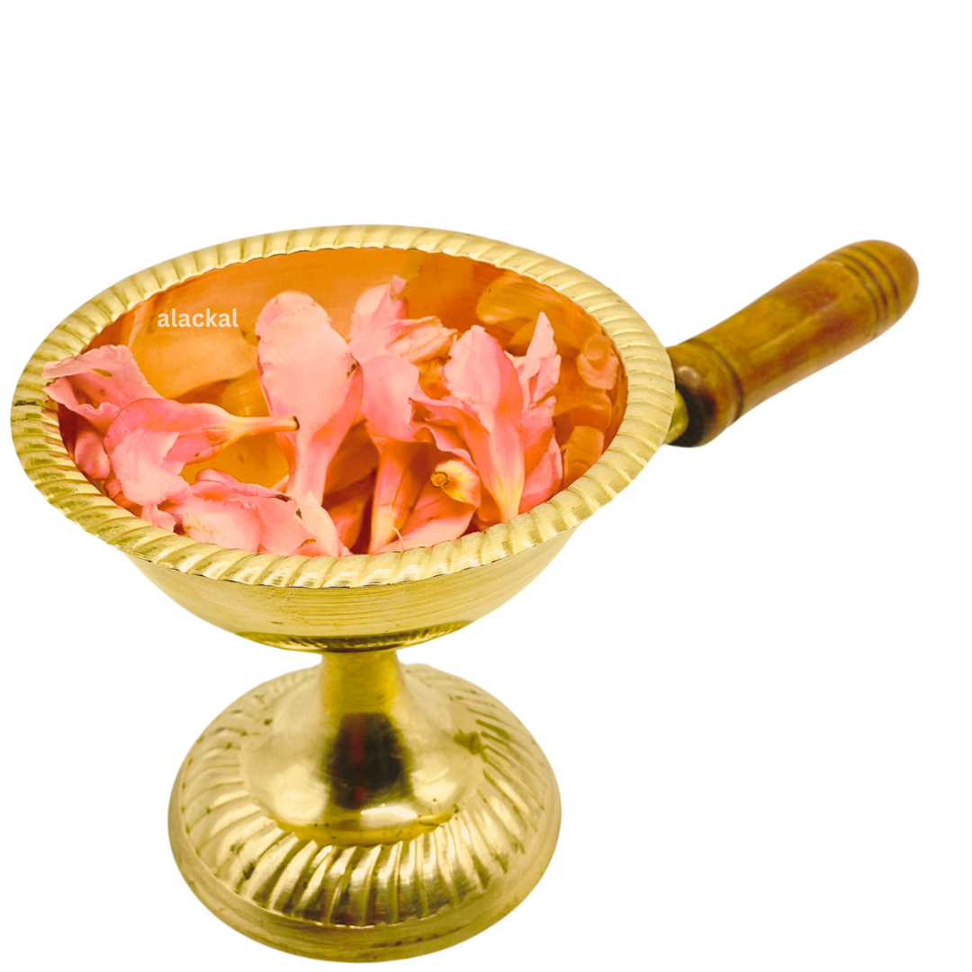 BRASS DHOOP HOLDER WITH WOODEN HANDLE | DHOOP DHANI