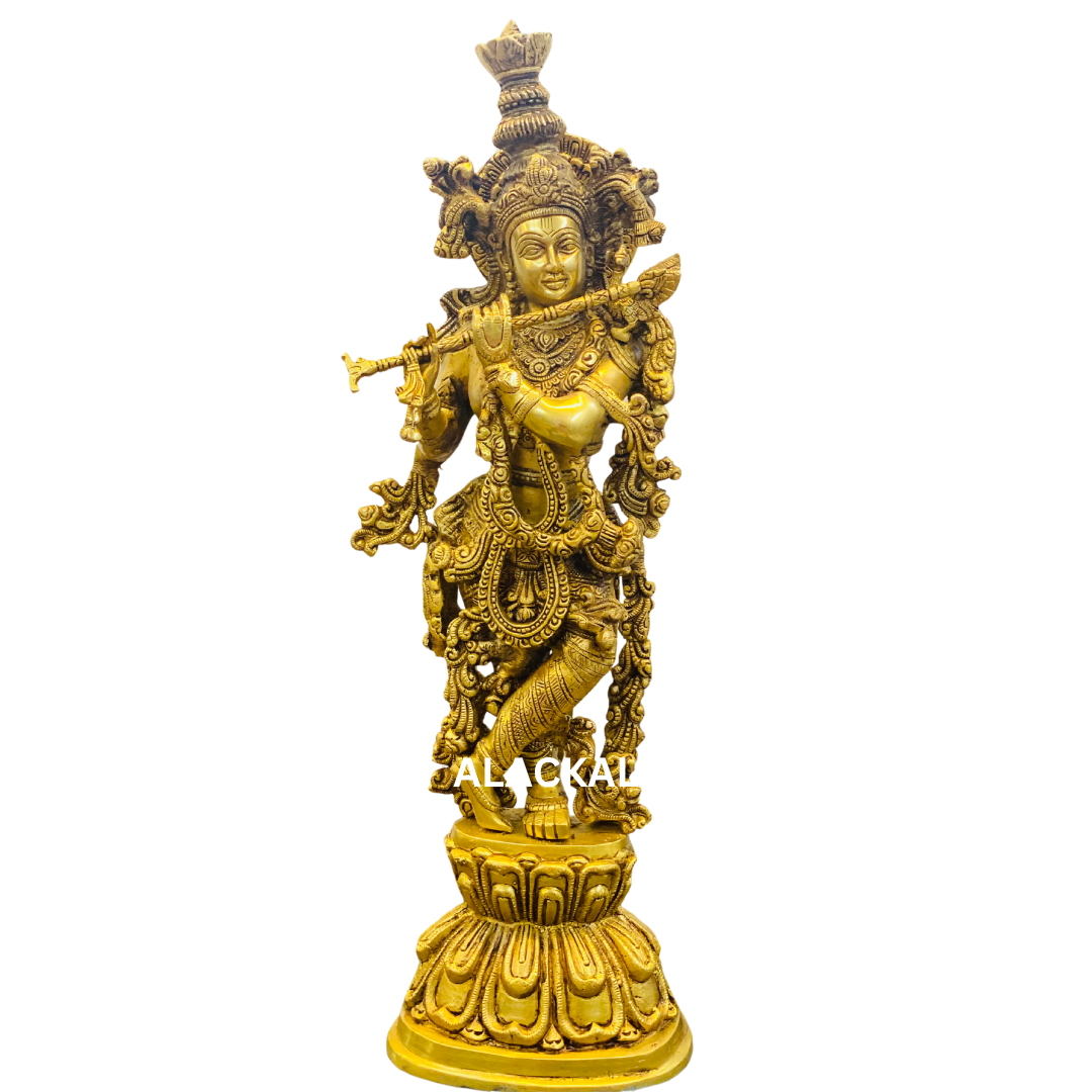 BRASS KRISHNA IDOL 1.5 FEET HEIGHT