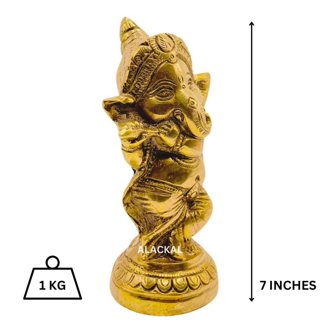 BRASS DANCING GANESHA WITH FLUTE