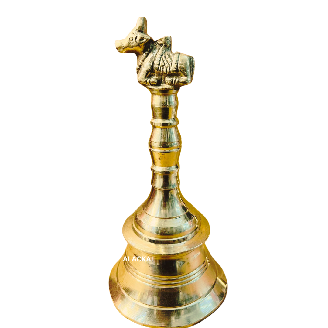 BRASS POOJA BELL WITH NANDHI FOR TEMPLE POOJA RITUALS