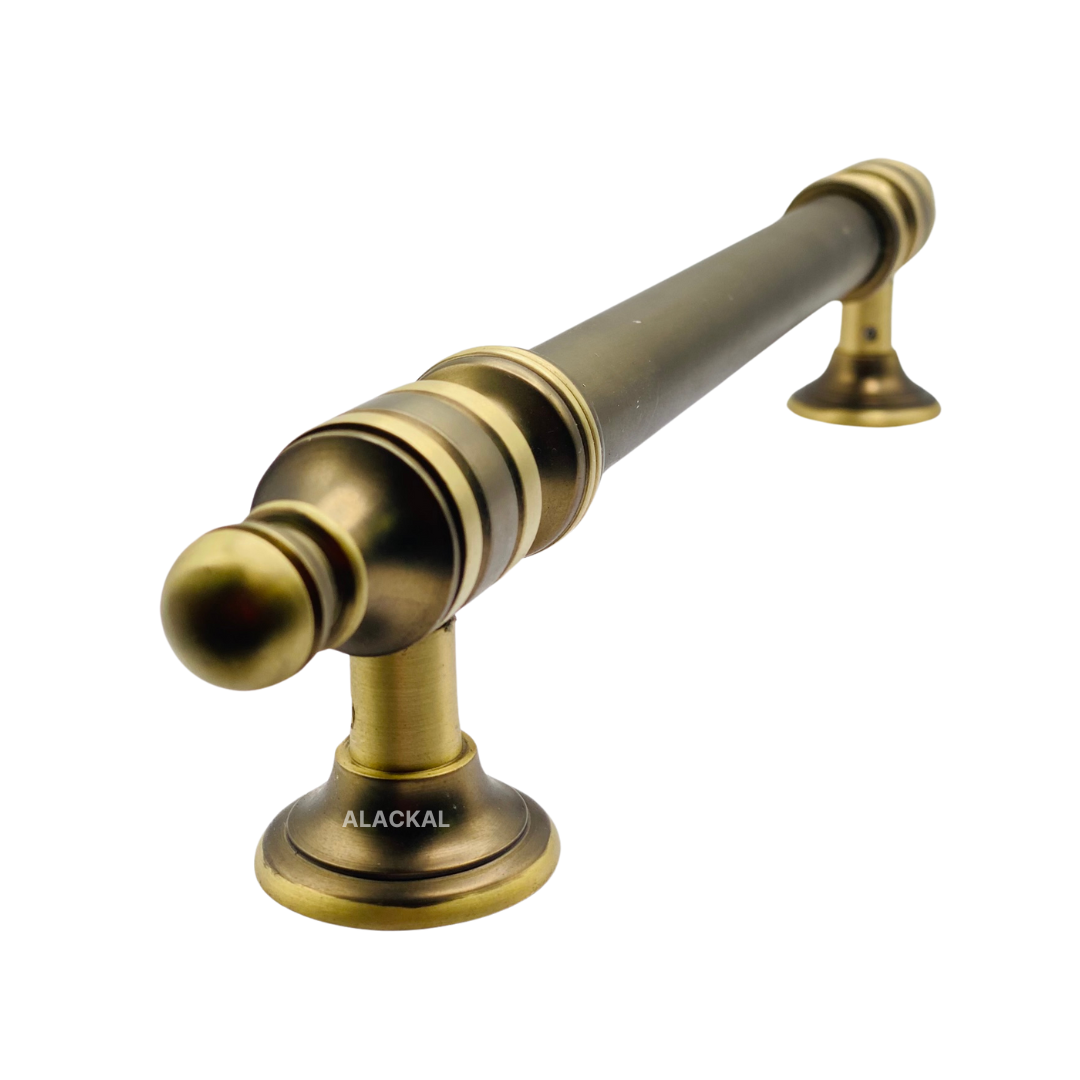 BRASS DOOR HANDLE IN BROWN AND GOLDEN MATT FINISH WITH FITTING ACCESSORIES