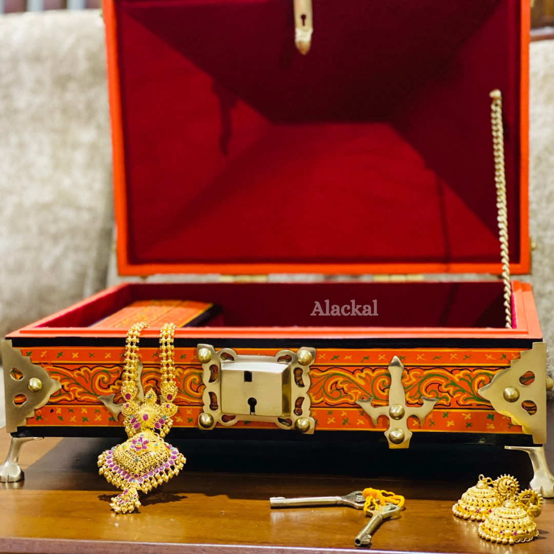 TRADITIONAL HANDCRAFTED NETTURPETTI ( WOODEN JEWEL BOX ) | AAMADAPETTI | ABHARANAPETTI WITH TWO KEYS