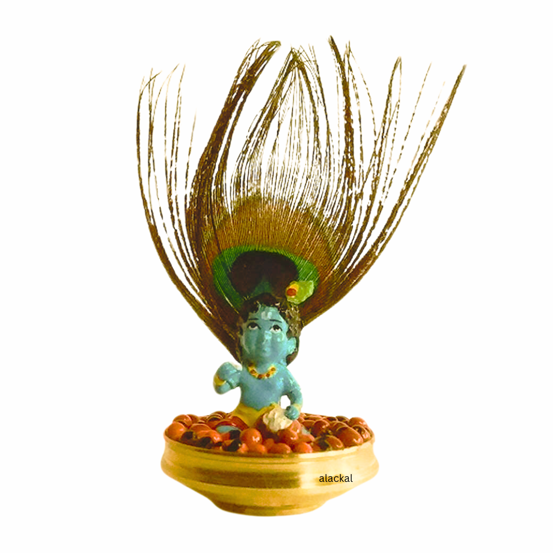 SMALL KRISHNA WITH URULI, PEACOCK FEATHER AND MANJADIKURU